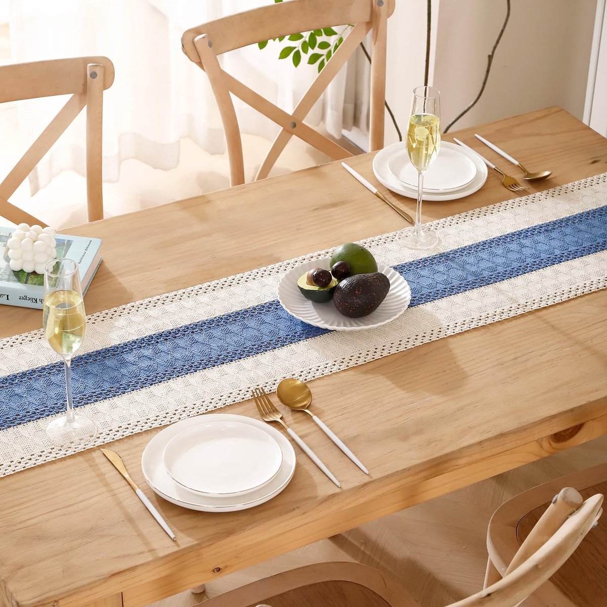 Tafelloper Macramé - Boho Loper - Tafeldecoratie - Handgemaakt Kant Design - 30 x 183 cm - Wit