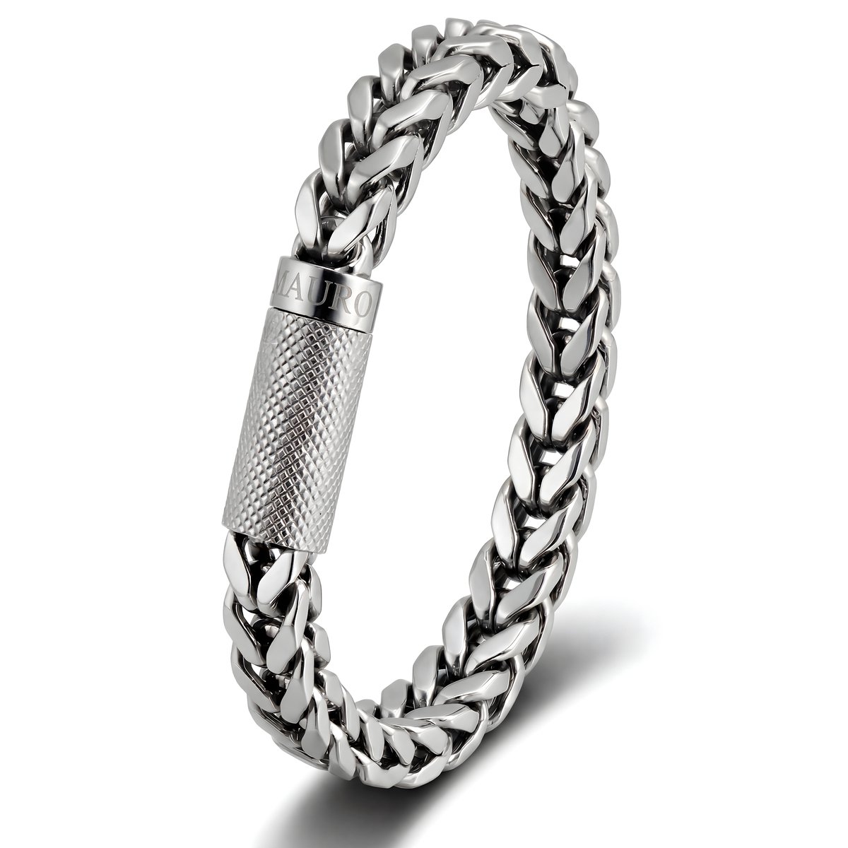 Armband heren glanzend staal 21cm - Mauro Vinci Milano 8mm - Schakelarmband rvs gepolijst - Armband gourmet mat - Gevlochten mannen armband - met geschenkverpakking van Mauro Vinci - 21cm