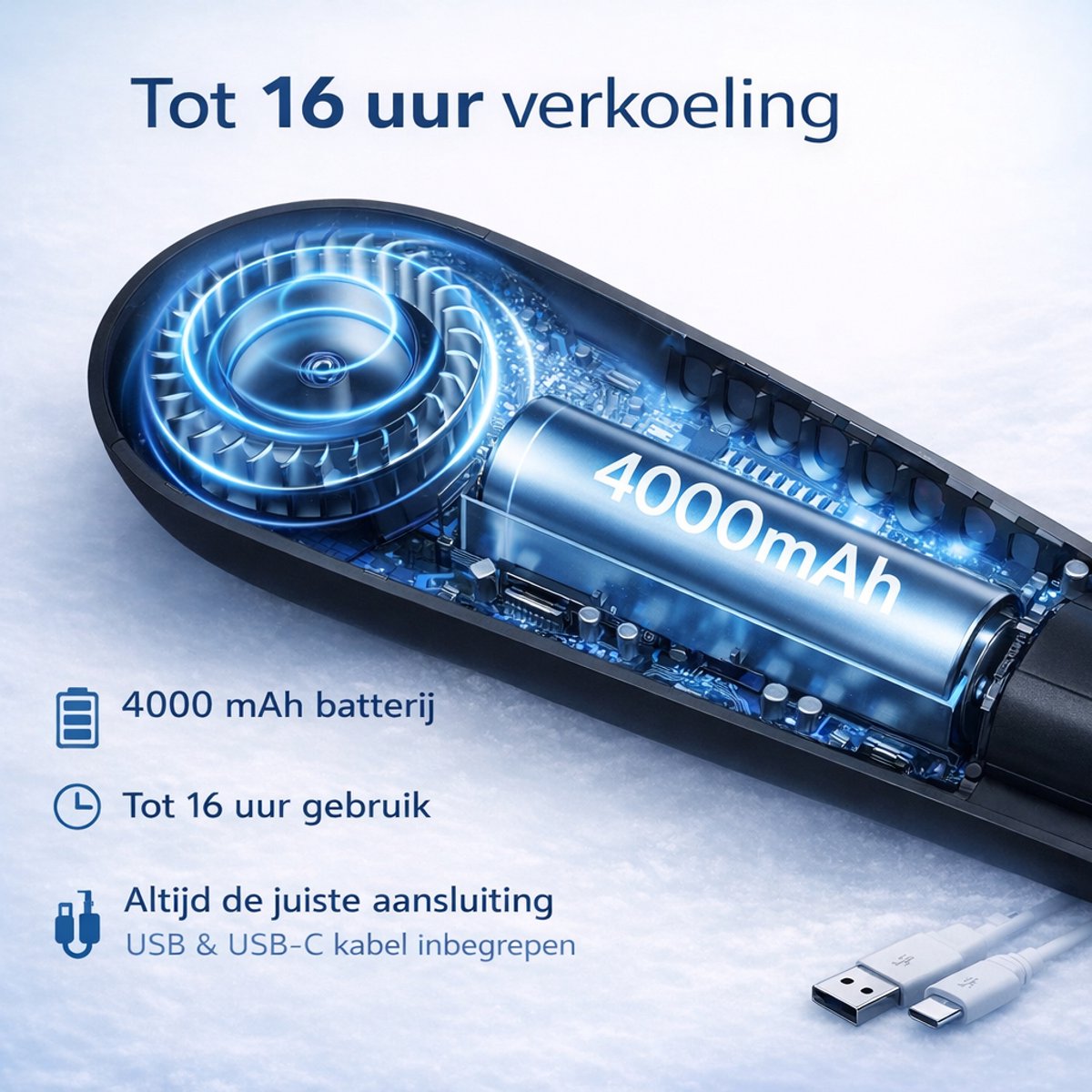 Joyage Draagbare Nek Ventilator oplaadbaar - Zwart - 3 standen - Gezichtsventilator Neck fan - Portable fan mini ventilator usb - Nekventilator met koeling Handventilator Bureau ventilator - Halsventilator Waaier handwaaier Draagbare ventilator klein — afbeelding 6