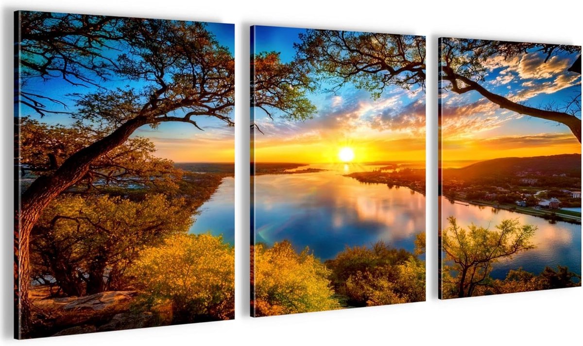 Muur schilderijenset Landschap - Wanddecoratie 3 Delig - Woonkamer Slaapkamer Decoratie - Volledig Klaar Om Op Te Hangen