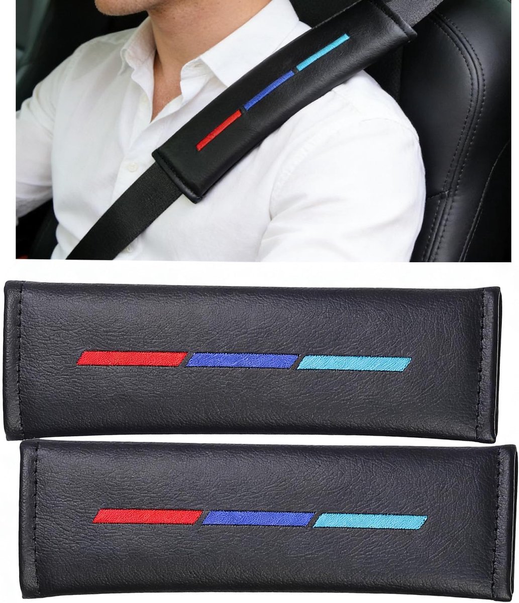 Gordelkussens Auto - Autogordel Beschermer - Comfortabel Rijden - Zacht PU-leer - 24x14x3 cm - Zwart
