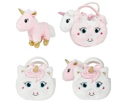 Knuffel Eenhoorn in pluche eenhoorntasje (2 ass.) | Eenhoorn | pluche | kindertas | knuffeltje | unicorn
