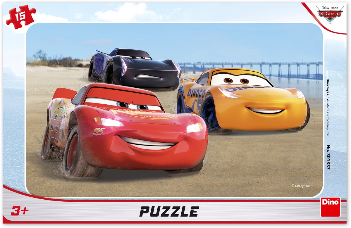 Dino puzzel Cars Racing - 15 stukjes - kleurrijk kinderspeelgoed.