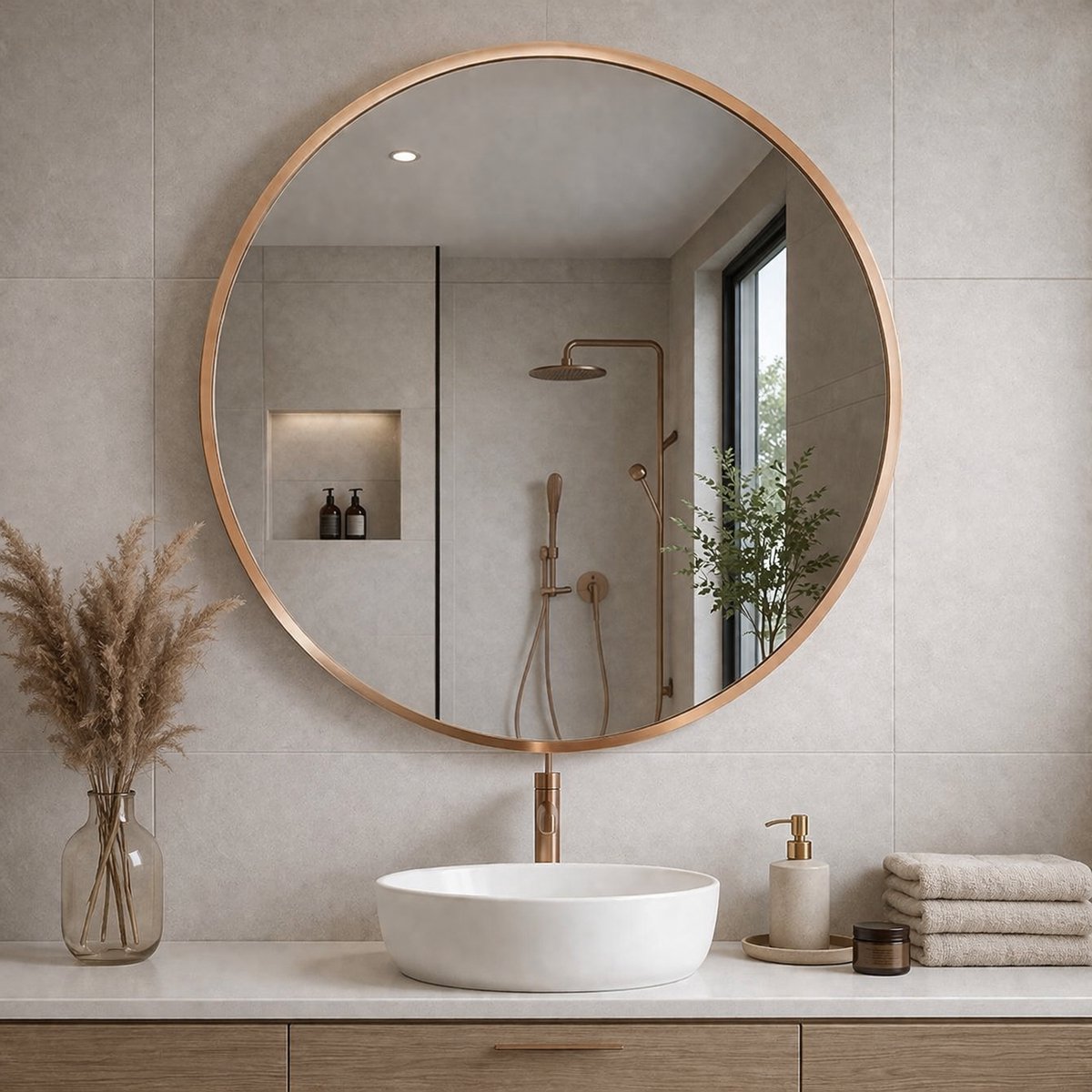 Dutchers® Ronde Spiegel - Moderne Wandspiegel - Hal Spiegel - Badkamer - Huiskamer - Slaapkamer - Toilet - 50 Cm - Goud