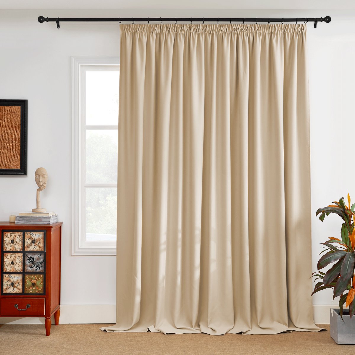 NICETOWN Kant en klaar Gordijn - Met Plooiband - Verduisterend - 300x245 cm -Beige - 1 Stuk