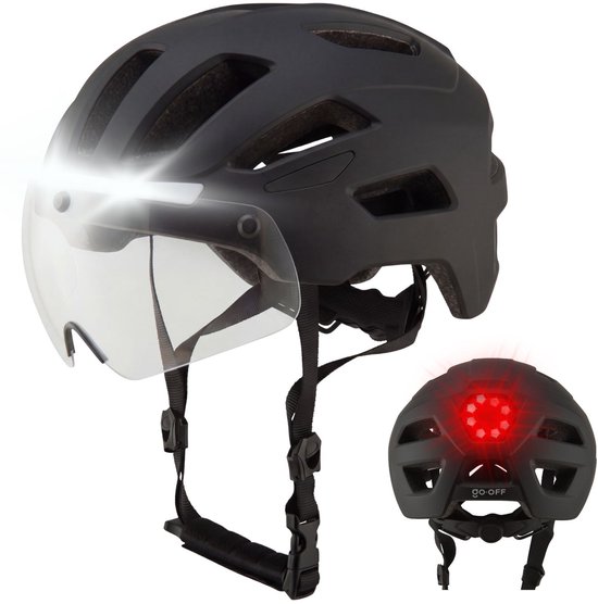GO-OFF RIDER noir avec lumière avant et arrière - visière magnétique transparente - taille M