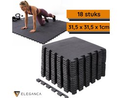 Eleganca Puzzelmat - 18 stuks - 31,5 x 31,5 x 1 cm - 1,68 m² per pak - Fitnessmat - Foam Mat - Rubber Tegels - Fitnesstegels - Fitness Vloermatten
