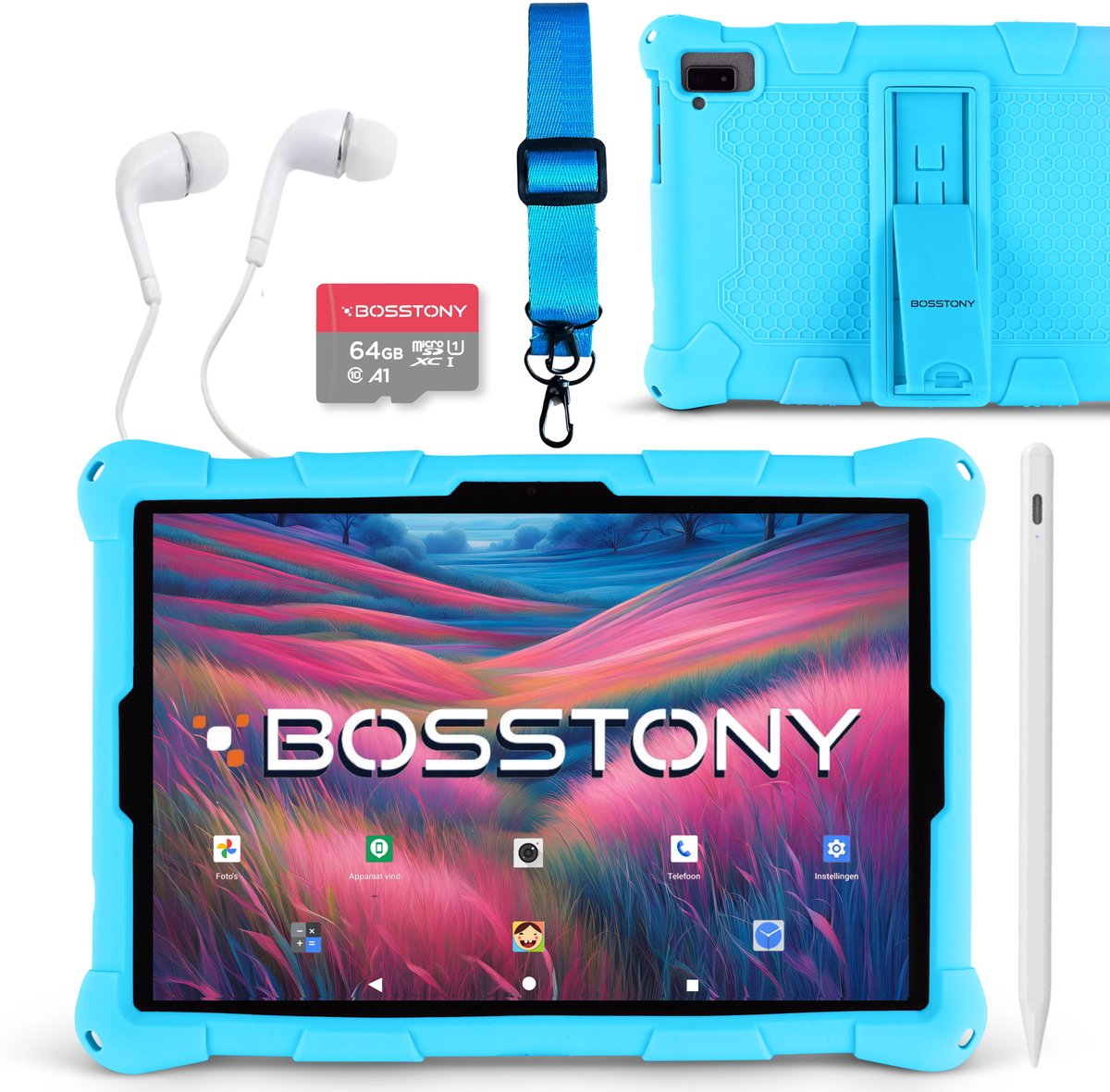 Bosstony Snelle Kindertablet 10 inch - Ouderlijk Toezicht - 6000mAh Batterij - Compleet Pakket - Android 13 - Full HD - Kindertablet vanaf 3 jaar - 6 GB Ram - 2.0GHz processor - 192GB Geheugen - Tablet Kinderen - Kids Tablet