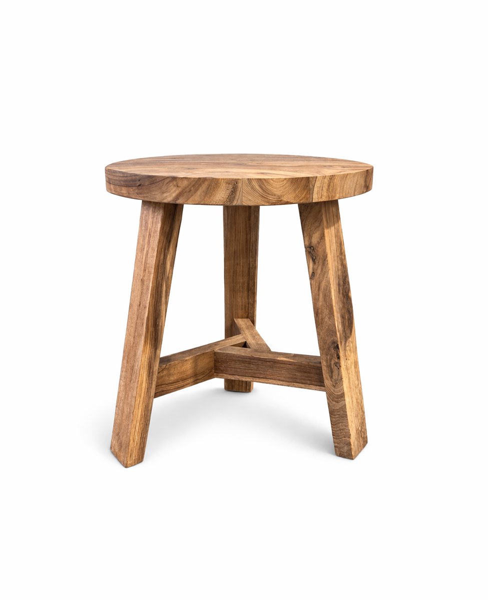 TeakOne - Round stool A - Krukje/bijzet stoel - Teak - Licht bruin