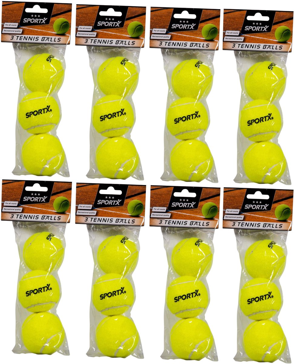 Sportx Tennisballen - 24x - geel - rubber/katoen - standaard formaat - buitenspeelgoed