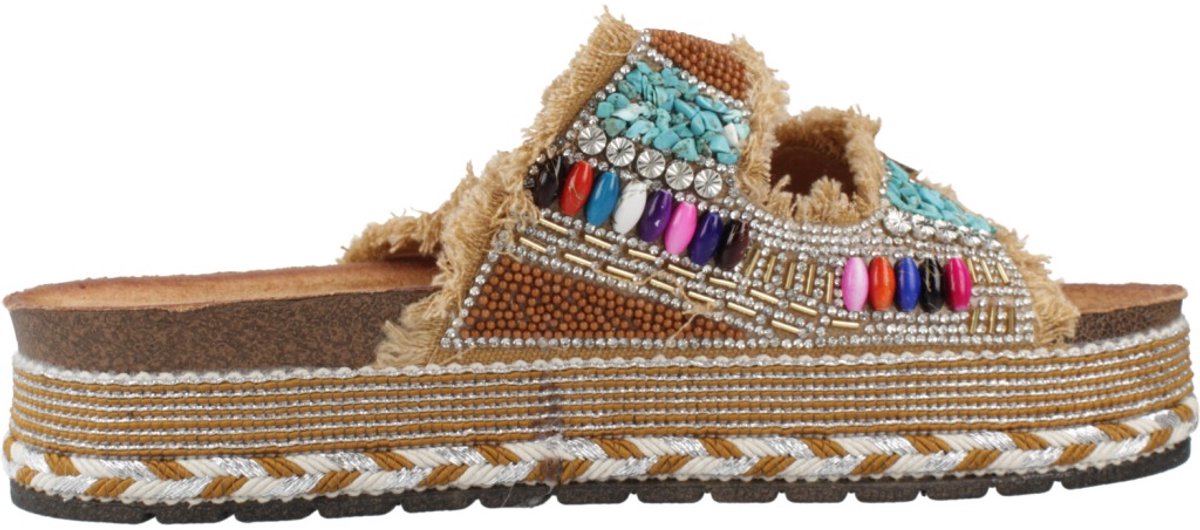 La Strada Platform Slipper Camel Textiel - Damesschoenen - Maat - 37