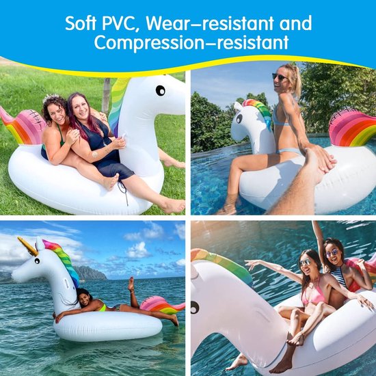 Eenhoorn Zwembad Drijver - Opblaasbaar Waterbed - Zomer Waterplezier - Groot Formaat - 250x140x110cm - Wit — afbeelding 4