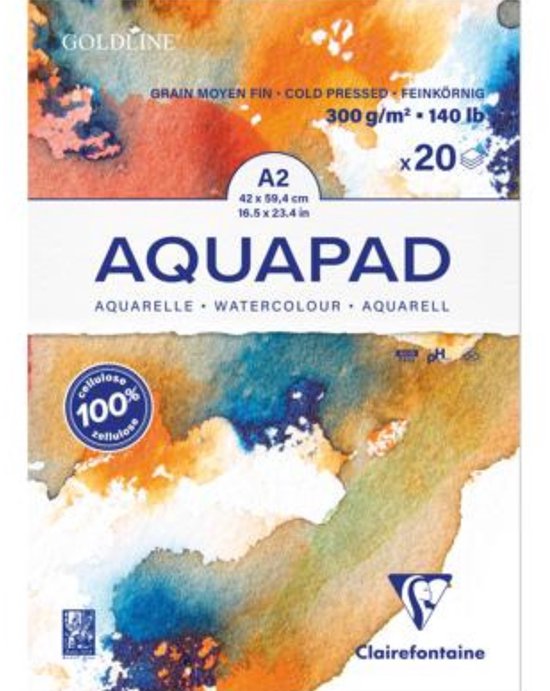 Clairefontaine Goldline Aquapad – Aquarelpapier – Groot formaat – A2 – 300 g – 20 Vel