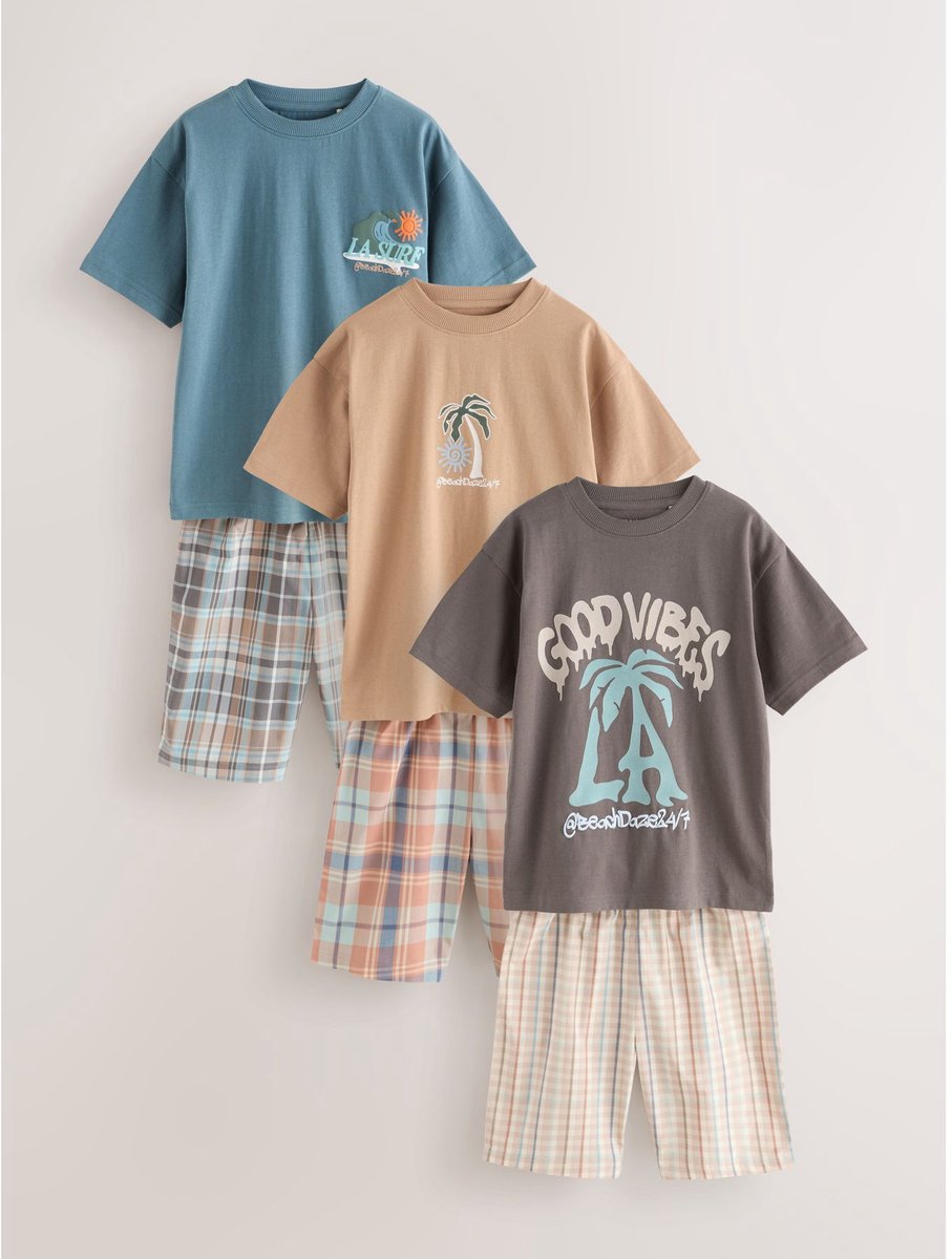 Next - Jongens - Set van 3 korte pyjama's - Grijs