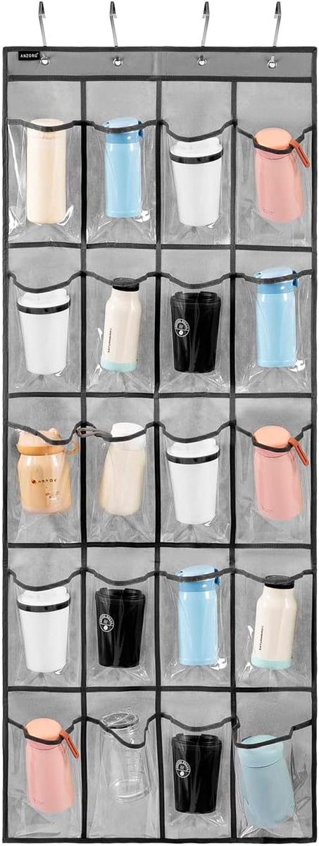 Fles Houder - Beker Organizer - Keuken Opbergen - 20 Transparante Zakken - 56x142 cm - Grijs