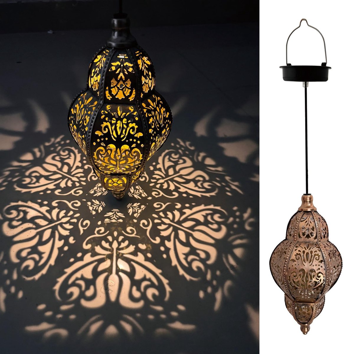 Hangende Solarverlichting Buiten – Marokkaanse Stijl – Waterdichte Metalen LED Lantaarn – Tuindecoratie – Set van 1 Stuk-ronde