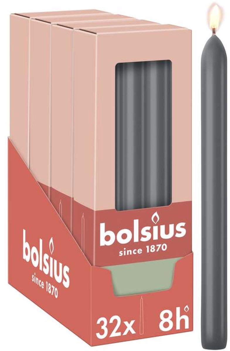 Bolsius Gladde Dinerkaarsen - 23 cm - 32 stuks - Antraciet - Donker Grijs