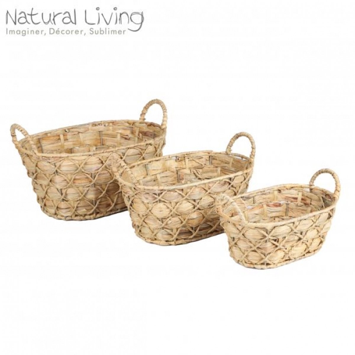 "NATURAL LIVING" – Set van 3 manden van waterhyacint