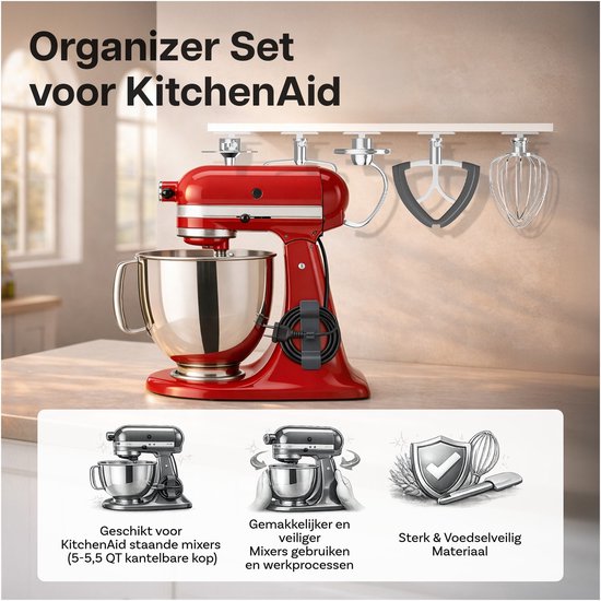 3-in-1 Organizer Set voor KitchenAid 4,5–5,5 Tilt-Head Stand Mixers Artisan & Classic Series van MMOBIEL - 12-delige Set met 5x Bevestigingshouders, 6x Kabel Organizers & 1x Schuifmat — afbeelding 4