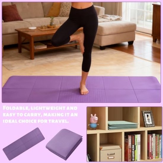 Opvouwbare sportmat, compacte reismat met antislip en draagtas voor pilates en yoga — afbeelding 2