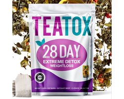 TeaTox® 28 Dagen Detox Thee | Anti Counterfit QR Hologram | Afval thee | Buikvet Verbranden | Snel Afvallen | Detox darmen | Fatburner | Thee Kuur | Opgeblazen gevoel verlichten | Vegan Afslank kuur