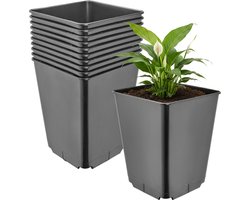 Garronda Set van 10 hoge vierkante kunststof kweekpotten met drainagegaten voor tuin (Zwart, 16 x 16 x 20 cm (3,5L)) GD-KW-HS