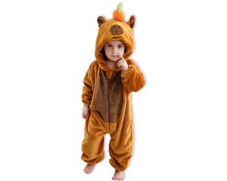 BoefieBoef Dieren Kleuter Onesie Capibara Peuter Pyjama Kinderen 2 tot 4 jaar – Verkleedkleding met Luierrits – Carnaval Dierenpak - Halloween Cadeau- Zacht Flanel - Baby Romper - Boxpak - Jongens - Meisjes - Kruippak - Bruin