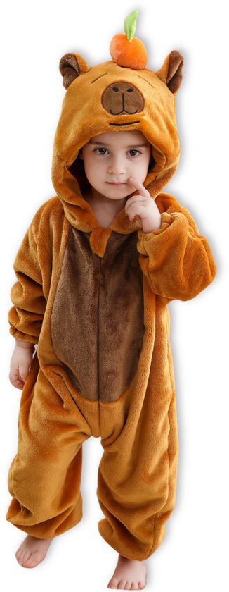 BoefieBoef Dieren Kleuter Onesie Capibara Peuter Pyjama Kinderen 2 tot 4 jaar – Verkleedkleding met Luierrits – Carnaval Dierenpak - Kerst Cadeau- Zacht Flanel - Baby Romper - Boxpak - Jongens - Meisjes - Kruippak - Winterpak - Bruin