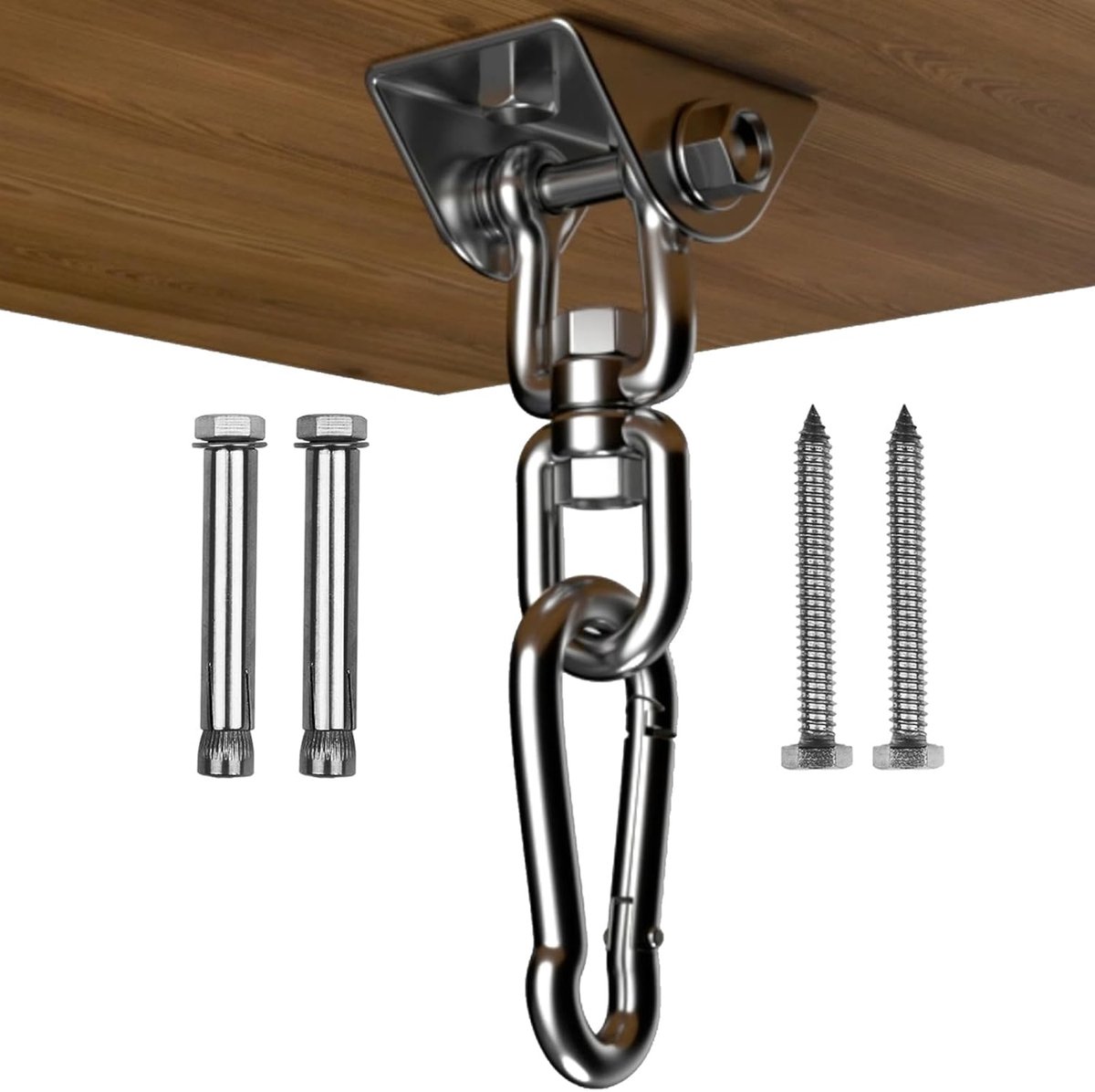 Hangmat Ophangsysteem - Hangset Schommelstoel - Buiten Gym - 360 Graden Draaibaar - 1000 lbs Capaciteit - Zilver