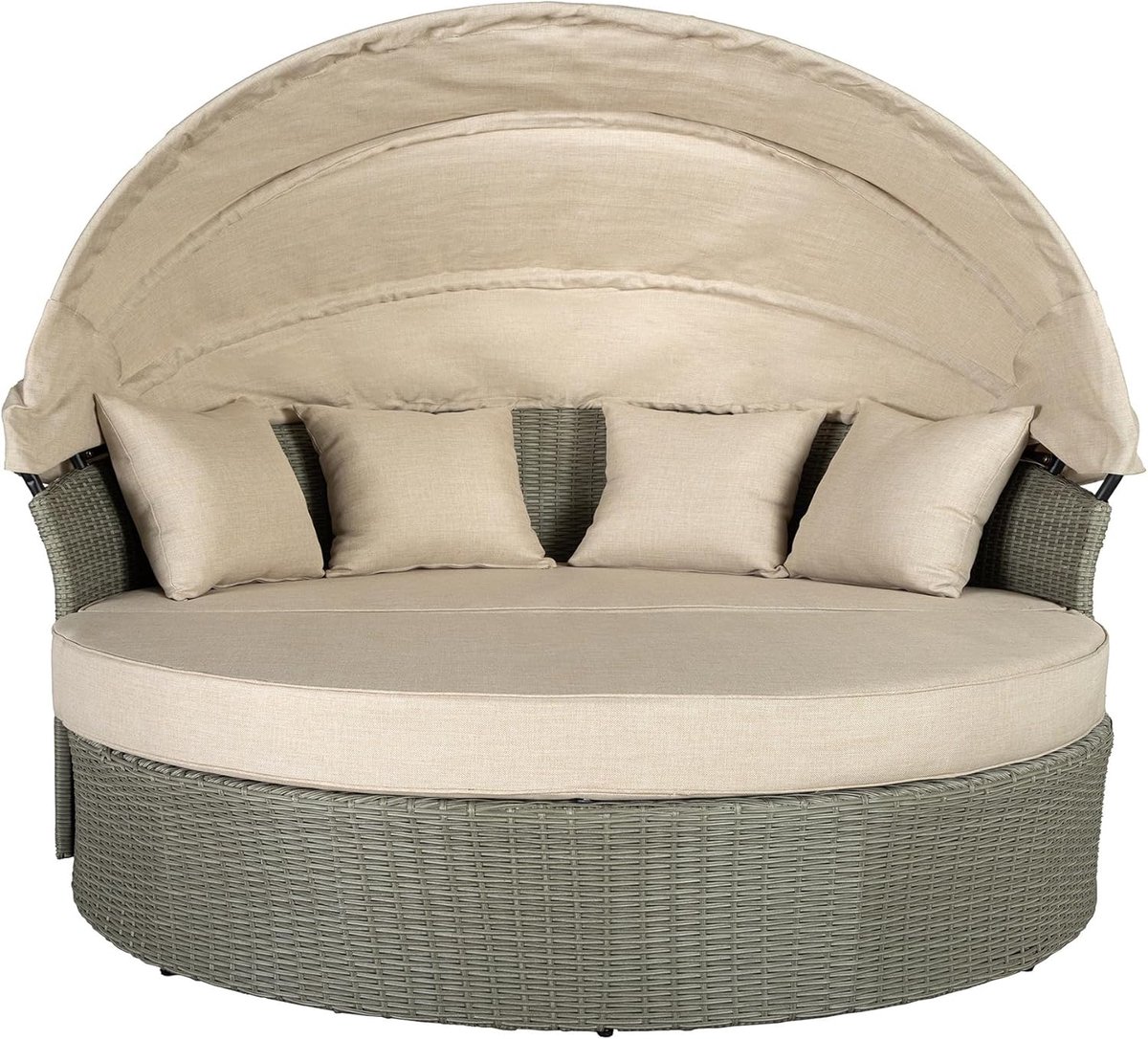 Zonne-eiland 2-persoons rond ligbed 150x165x150 cm met draaibaar zitvlak en kussens – modulair outdoor loungebed, weerbestendig tuinmeubel balkon terras – grijs – Urbanhome