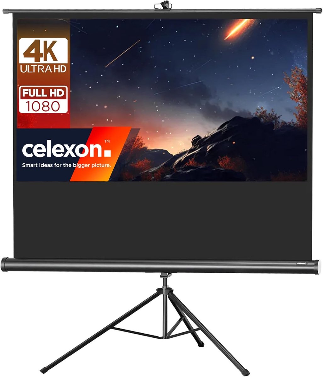 Statief Projectiescherm - Mobiel Filmscherm - Thuisbioscoop Presentaties - Traploos Verstelbaar - 133 x 75 cm - Zwart