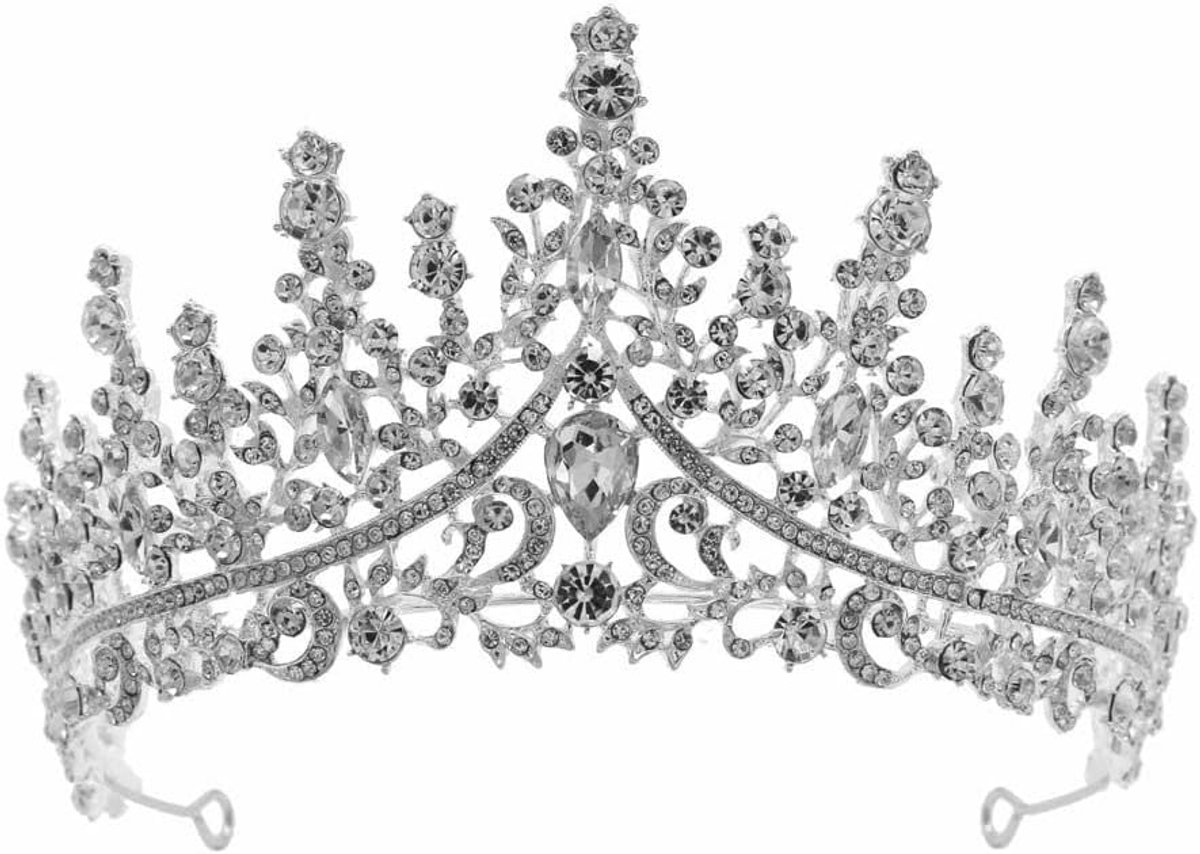 carmdering - Retro Bruiloft Bruid Kroon - Vintage Prinses Diadeem - Alloy Hoofdband - Stralende Zirkoon Inleg - Veilige Pin Lussen - Zink Legering Materiaal - Comfortabele Gebogen Vorm - Ideaal Voor Feesten En Ceremonies - 1 Stuk