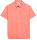 Koraalrood gemêleerd poloshirt met korte mouwen, knoopsluiting en borstzak.