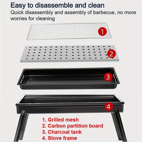 Opvouwbare Houtskool BBQ Grill - Draagbare RVS Camping Barbecue met Inklapbare Poten - Compacte Grill voor Buiten & Reizen van Merkloos — afbeelding 3