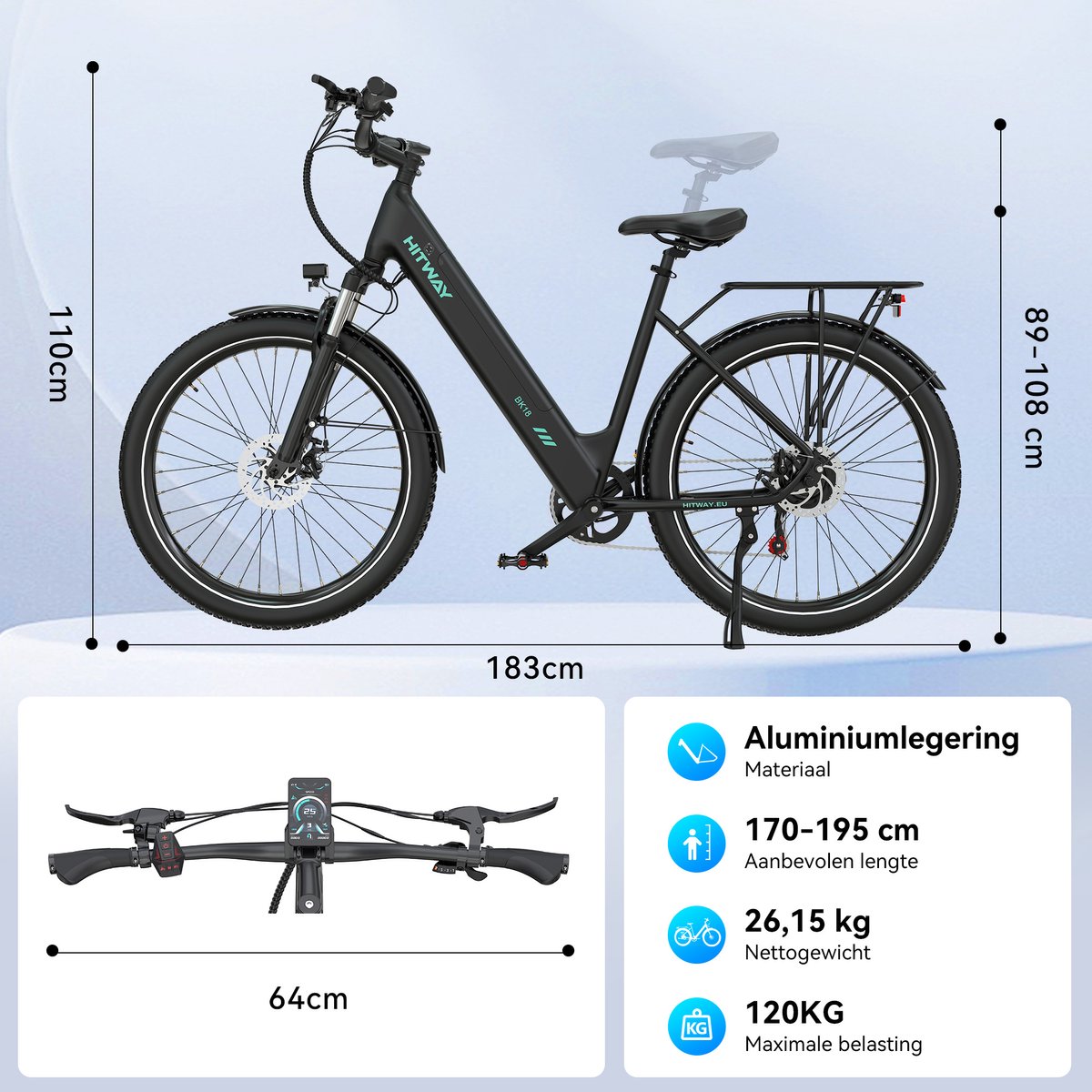 Hitway BK18S: 250W elektrische fiets met 60-100km bereik en app-bediening thumbnail 2
