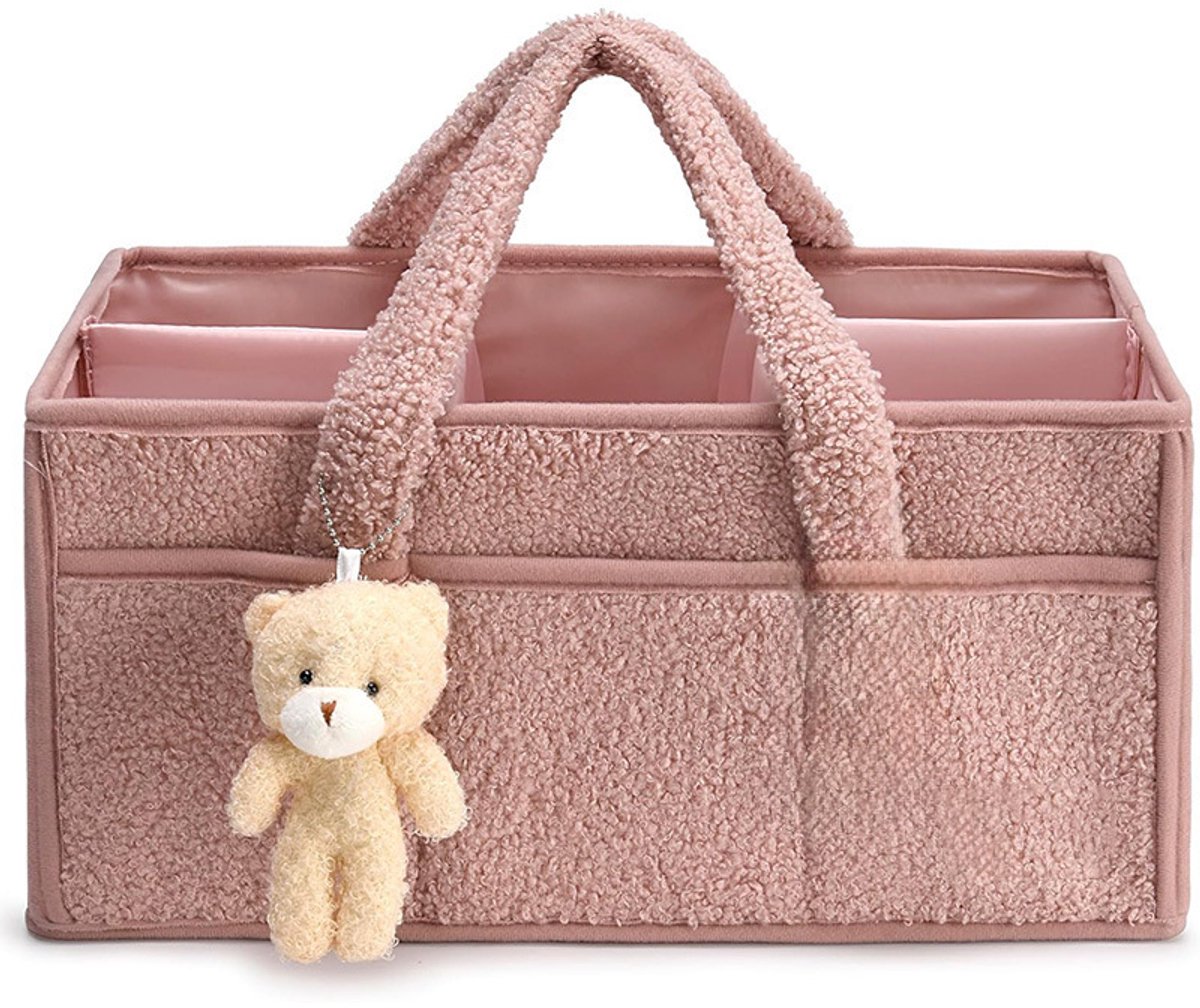 Opbergtas - Luiertas - Babymand met tussenschotten en handvat - Roze - 38*25*18 cm