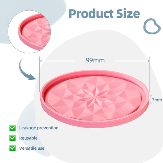 Herbruikbare Yoghurt Deksel - Siliconen Deksel Beker - Lekvrij Bewaren - Omkeerbaar Onderzetter - 9.5 cm Diameter - Blauw Roze Wit — afbeelding 4