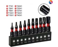 10-delig bitset Torx - 25mm - Impact - Complete set - Torx bit - t7-t8-t9-t10-t15-t20-t25-t27-t30-t40
