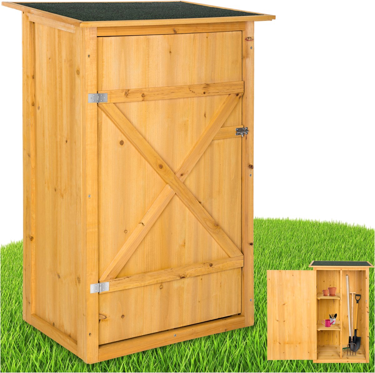 tectake® Houten tuinkast - Buitenkast met bitumen dak - 75 x 56 x 118 cm - Gereedschapskas