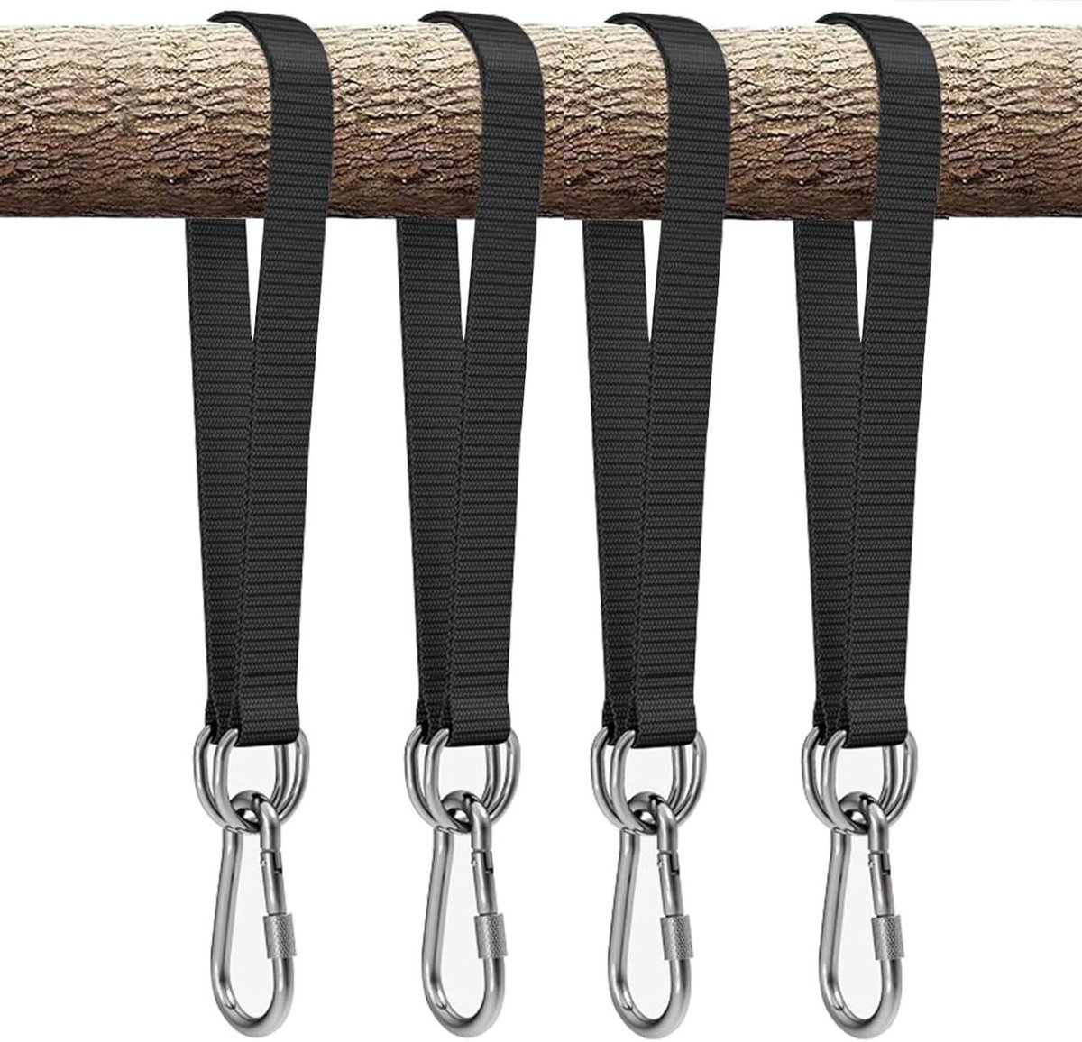 Hangmatriemen Set - Boomriemen Hangmat - Hangmat Bevestigen - Scheurvast Nylon Materiaal - 400 kg Belasting - Zwart