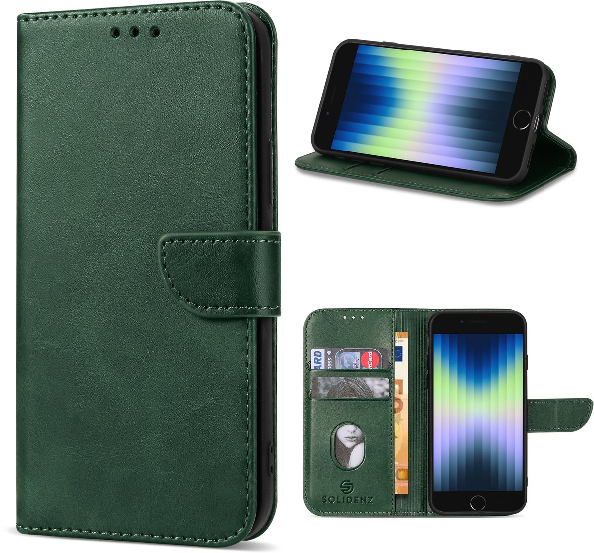 Solidenz hoesje - Geschikt voor iPhone SE (2022 / 2020) / iPhone 8 / iPhone 7 - Bookcase - Groen