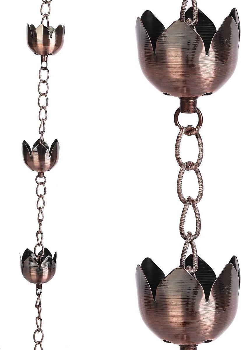Regenketting Bloemvorm - Regenpijp Ketting - Tuin Decoratie - 11 Lotus Bekers - 6 Voet - Koperkleurig