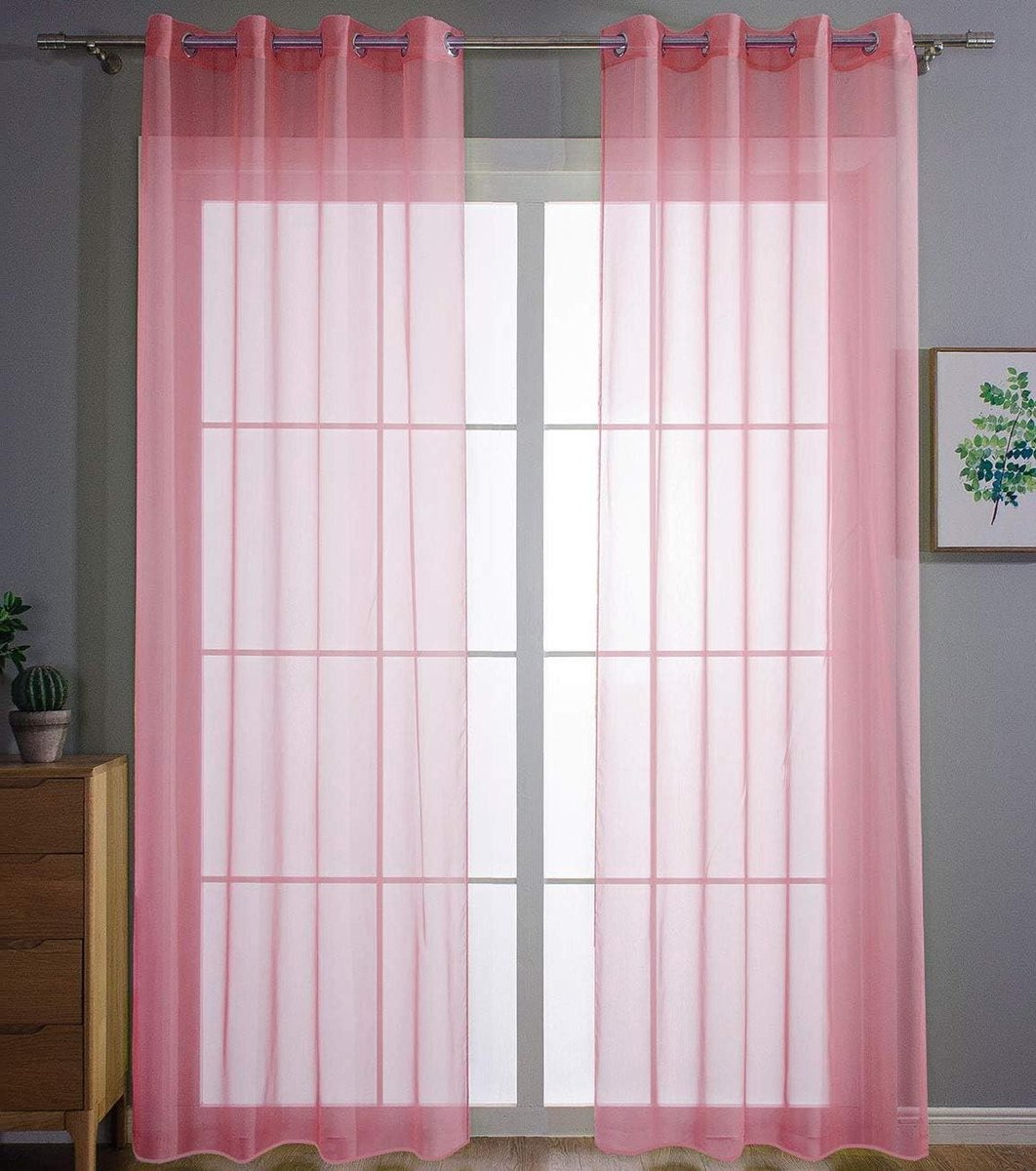 Transparante Gordijnen - Voile Gordijnen - Woonkamer Decoratie - Lichtdoorlatend - 245 x 140 cm - Roze