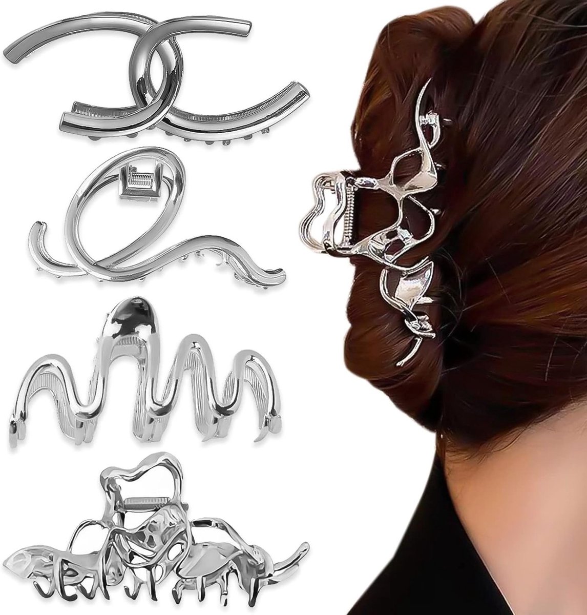 Set van 4 Grote Haarclips van Metaal - Antislip Haarclaw Clips voor Dik, Dun en Lang Haar