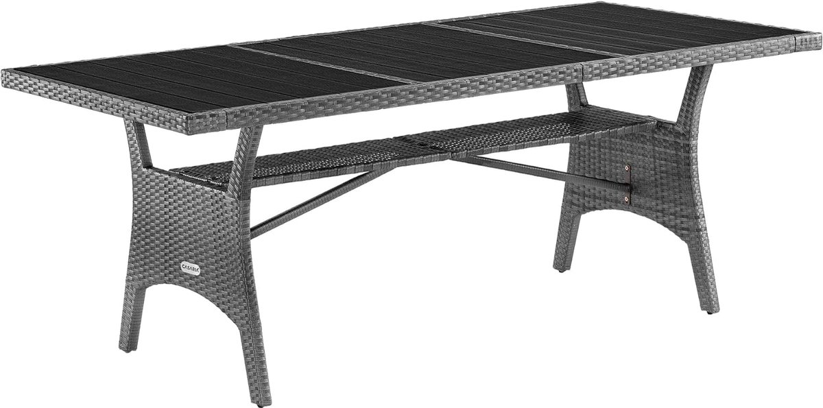 Tuintafel 190x90x74 cm Polyrotan Eettafel met WPC Tafelblad Houtlook voor 8 Personen Weerbestendig met Opbergplank – Modern Grijs – Urbanhome