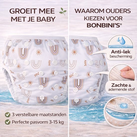 BonBini’s® Wasbare Zwemluier Rainbow – Anti-doorlek & Verstelbaar – Herbruikbaar Zwembroekje