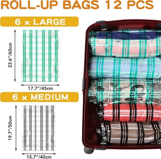 Storage Master 12 reizen compressie zakken, vacuüm verpakking ruimtebesparende rits zakken voor cruise reizen accessoires — afbeelding 3