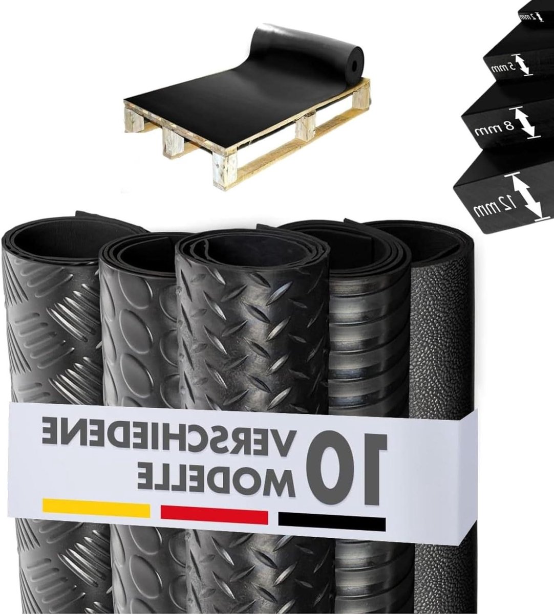 Floordirekt Rubberen mat per meter - rubberen loper in vele structuren - antislipmat - nop
