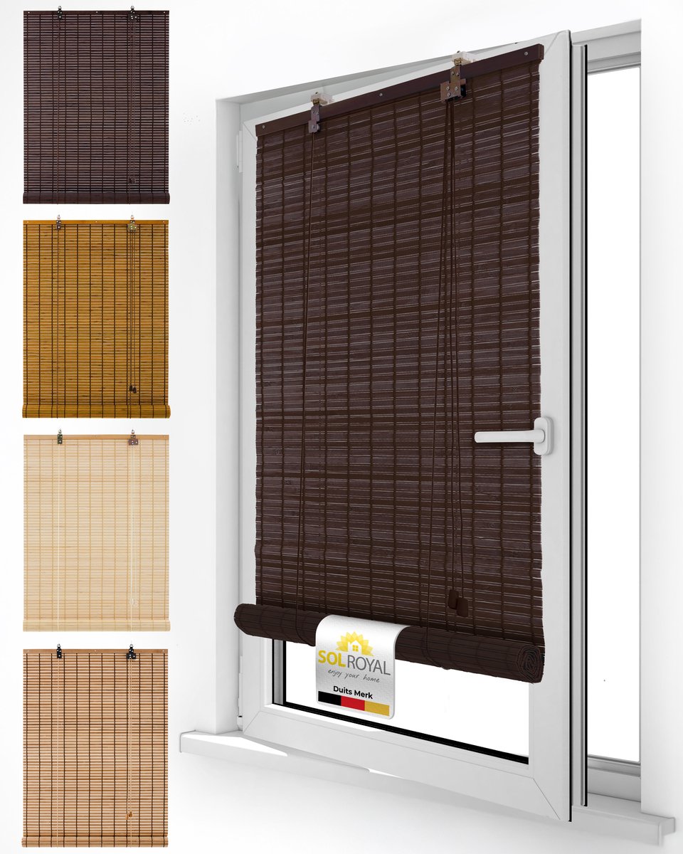 Sol Royal BR7 Bamboe Rolgordijn Zonder Boren 60x160 cm Bruin Houten Jaloezie voor Binnen 60 cm Breed Inkijkbescherming & Zonwering