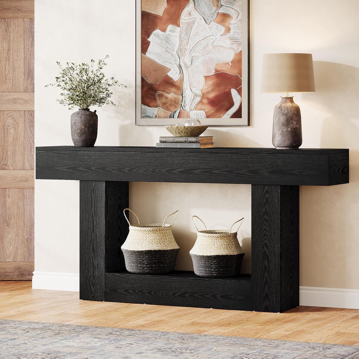 Tribesigns Consoletafel met 2 niveaus - Zwart - industriële Consoletafel - sidetable met opbergruimte - 160 x 30 x 82 cm - Console Tafel voor Hal, Woonkamer, Entree
